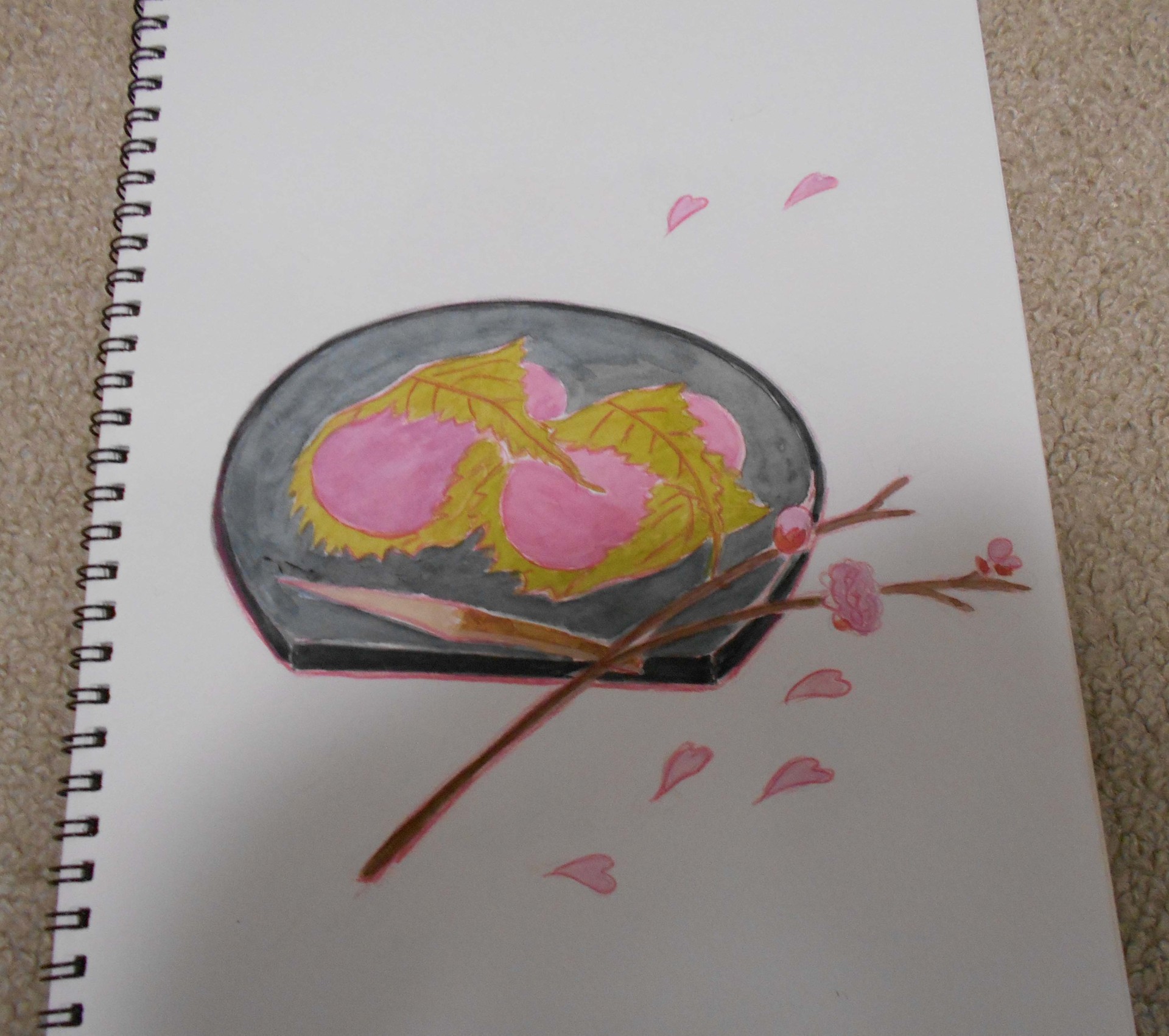 追加画像 イラスト 桜餅食べたい 透明水彩絵の具 色鉛筆一色 色々なママミミ日記